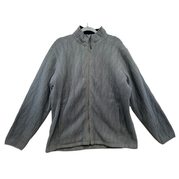 Lands End Mens Full-Zip Textured Fleece Jacket Size Large Gray - Picture 1 of 13